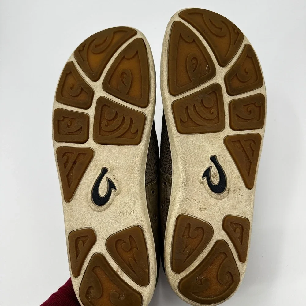 OluKai Nohea Moku Mens Olive‎ Brown Mesh Boat Shoes Sneakers Size 10 Casual Slip